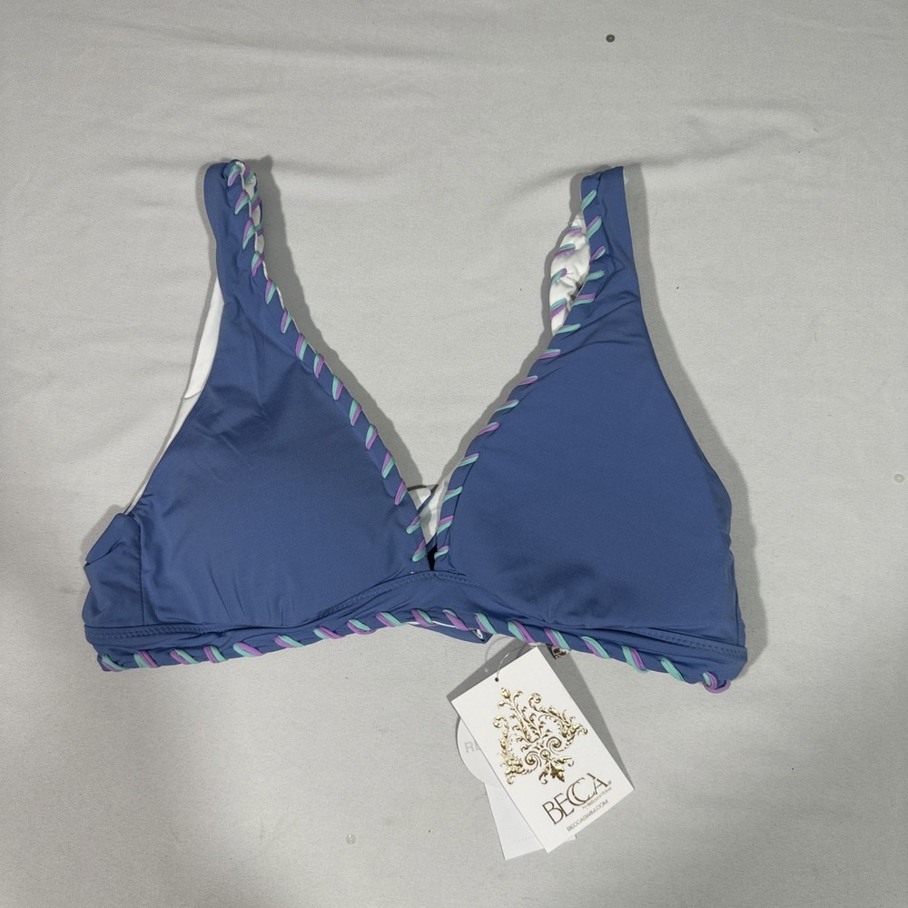 NWT‎ $84 Becca [ Large ] Camille Reversible Bralette Bikini Top Blue Mist 7130